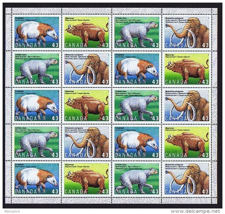 1994  Prehistoric Mammals  Sc 1529-32   Se-tenant Complete MNH Sheet Of 20 - Ganze Bögen