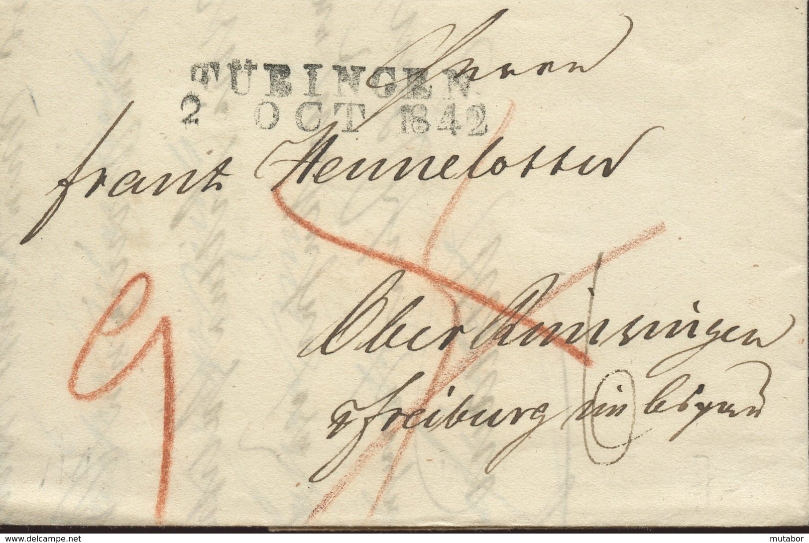 1842 TÜBINGEN Bf M.Taxkorr. N. Freiburg - Vorphilatelie