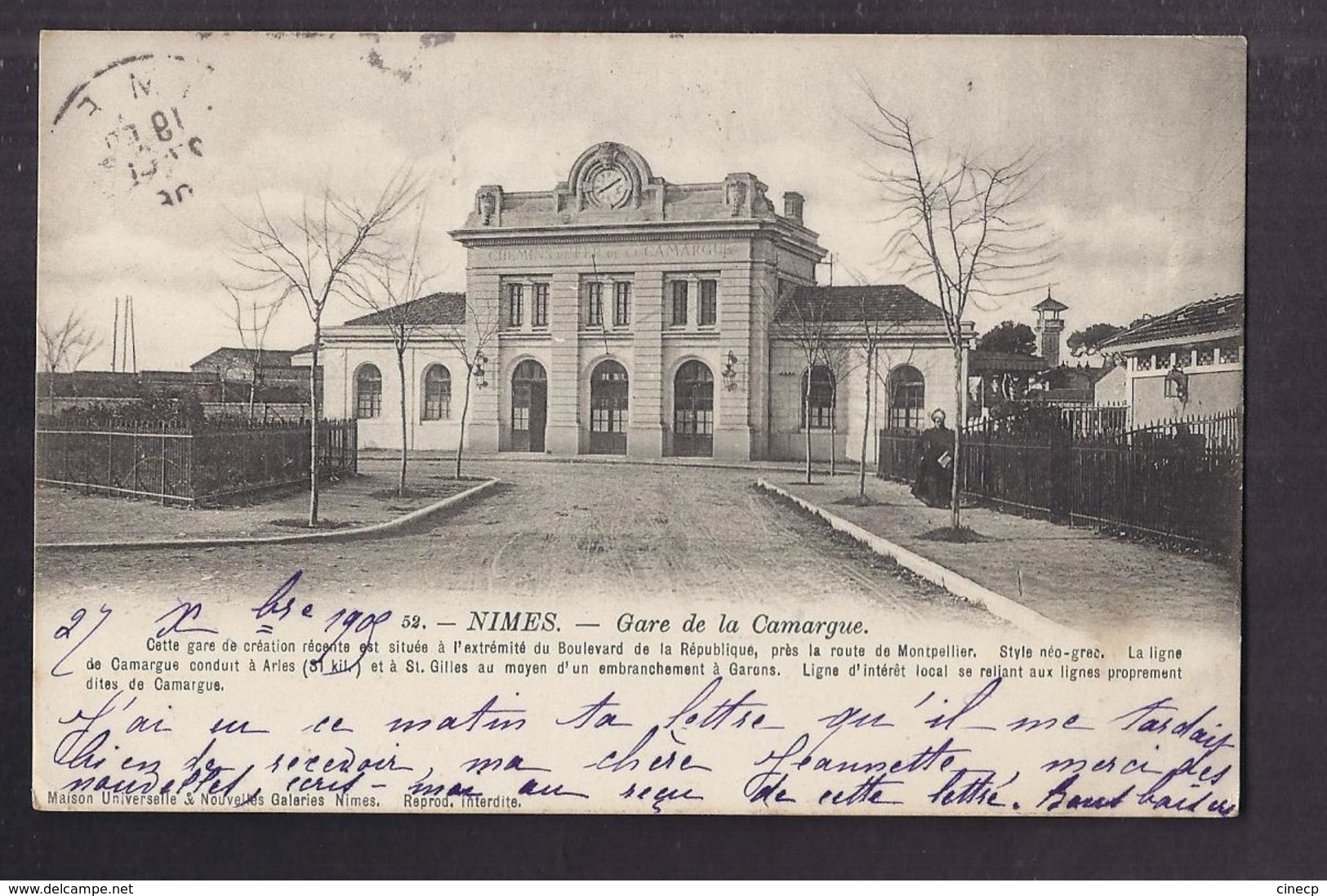 CPA 30 - NIMES - Gare De La Camargue - TB PLAN EDIFICE Ferroviaire - CHEMIN DE FER + TB Oblitération Verso - Nîmes