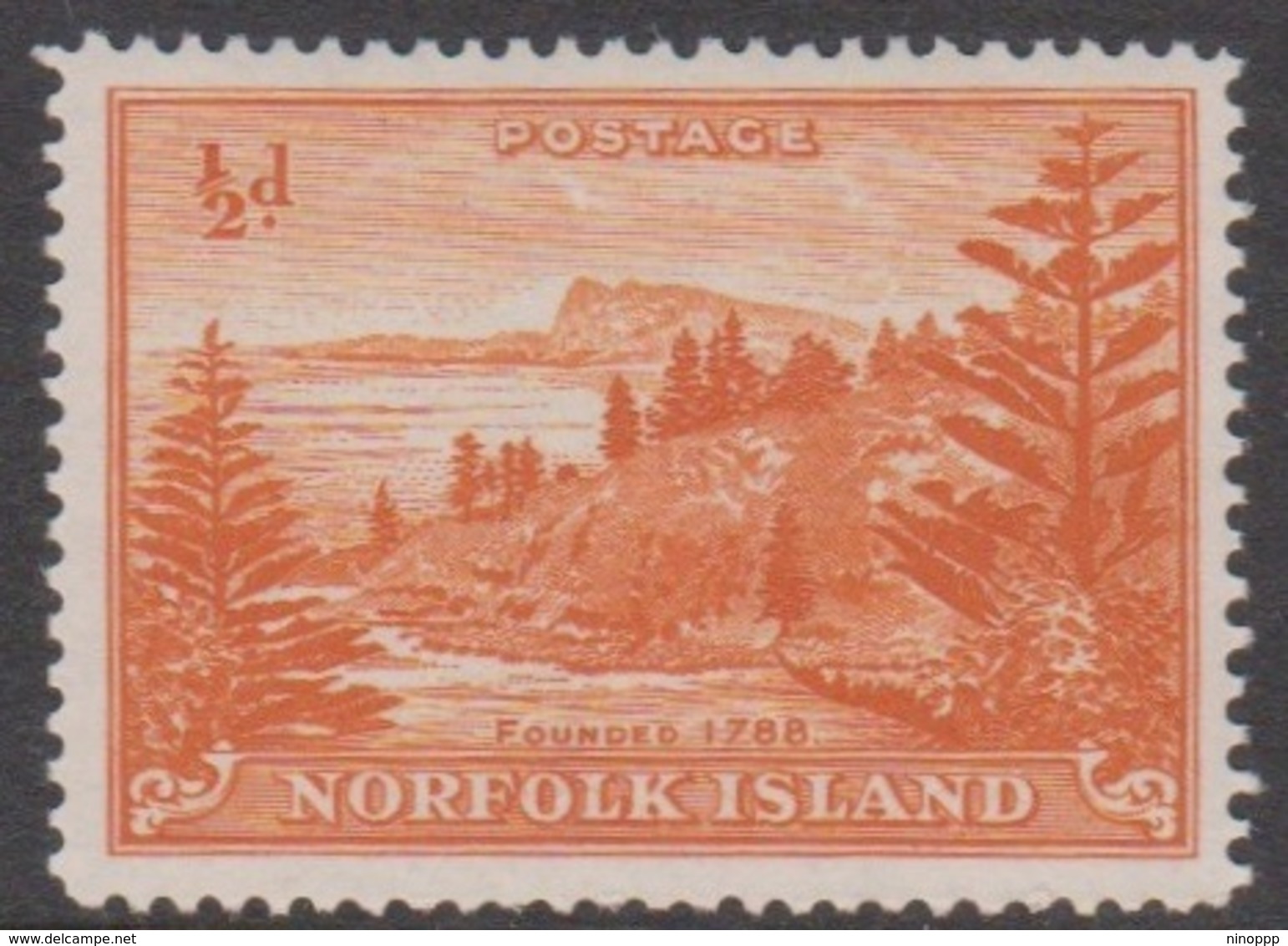 Norfolk Island ASC 1a 1947 Ball Bay, Half Penny Orange White Paper, Mint Never Hinged - Norfolk Island