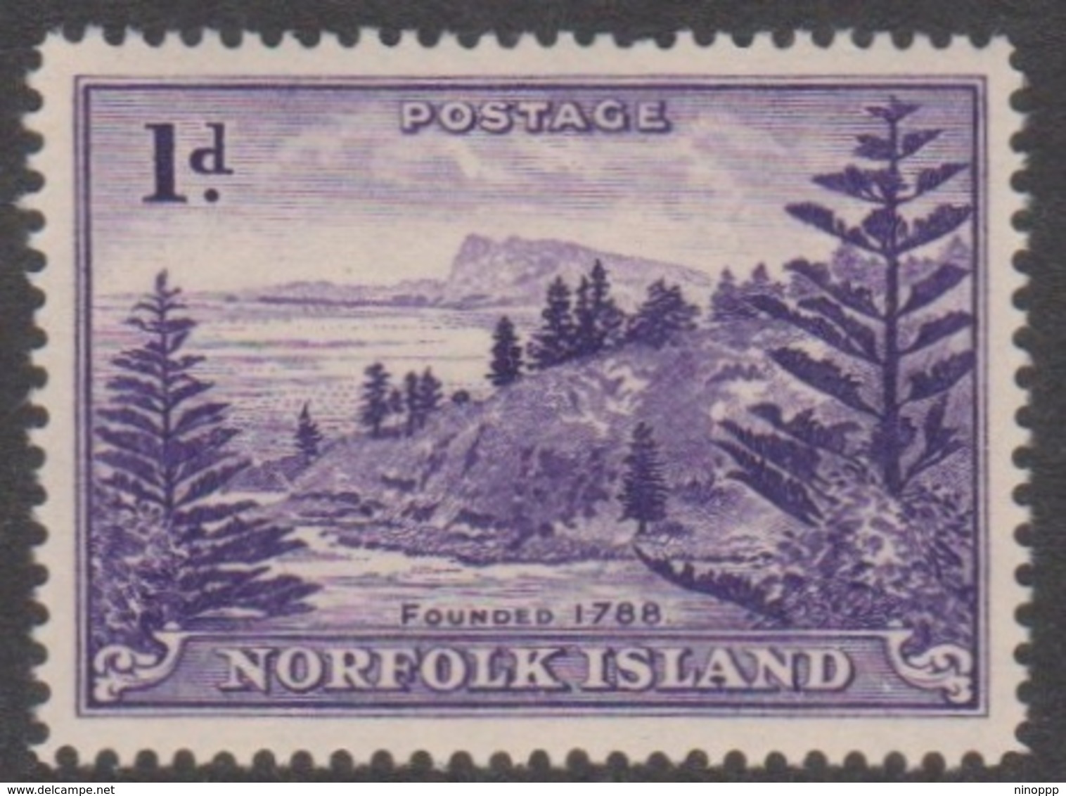 Norfolk Island ASC 2a 1947 Ball Bay 1d Violet White Paper, Mint Never Hinged - Norfolk Island