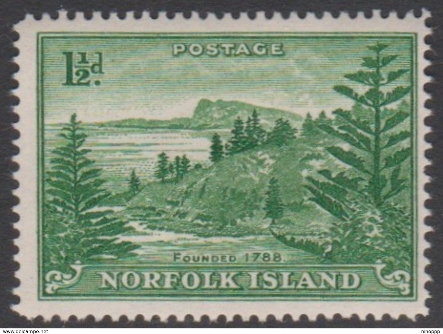 Norfolk Island ASC 3a 1947 Ball Bay, Three Half Penny Green White Paper, Mint Never Hinged - Norfolk Island