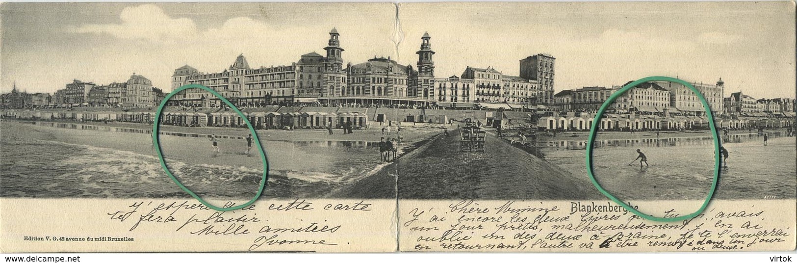 Blankenberge  :  Panorama Kaart  (  Dubbele Kaart )  Geschreven 1902 Met Zegel - Blankenberge