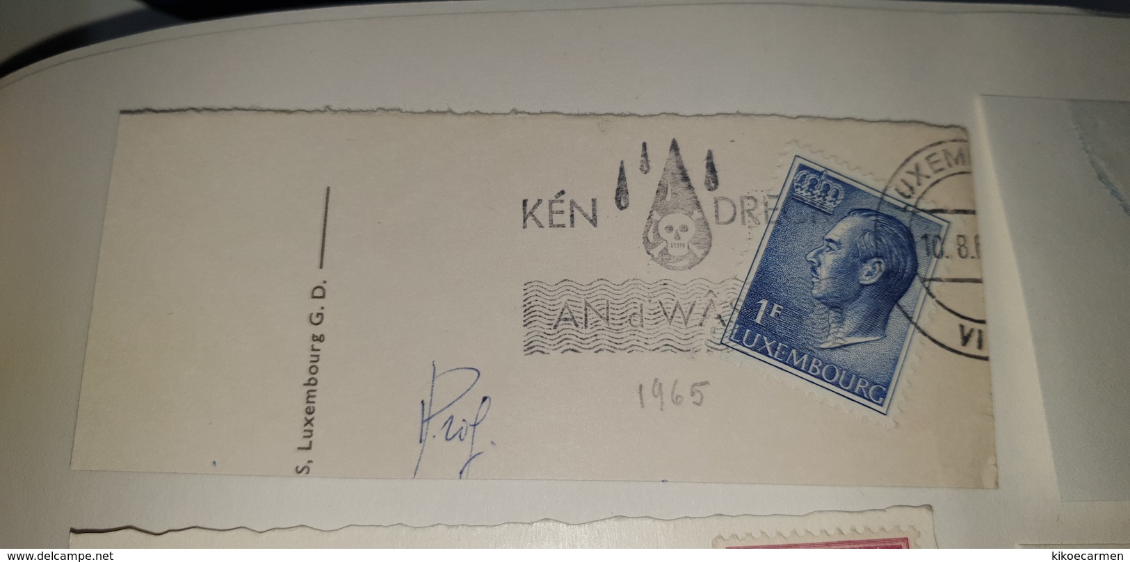 Water Eau Skull Luxemburg Luxembourg 1965 Cancel Cancellation - Pollution