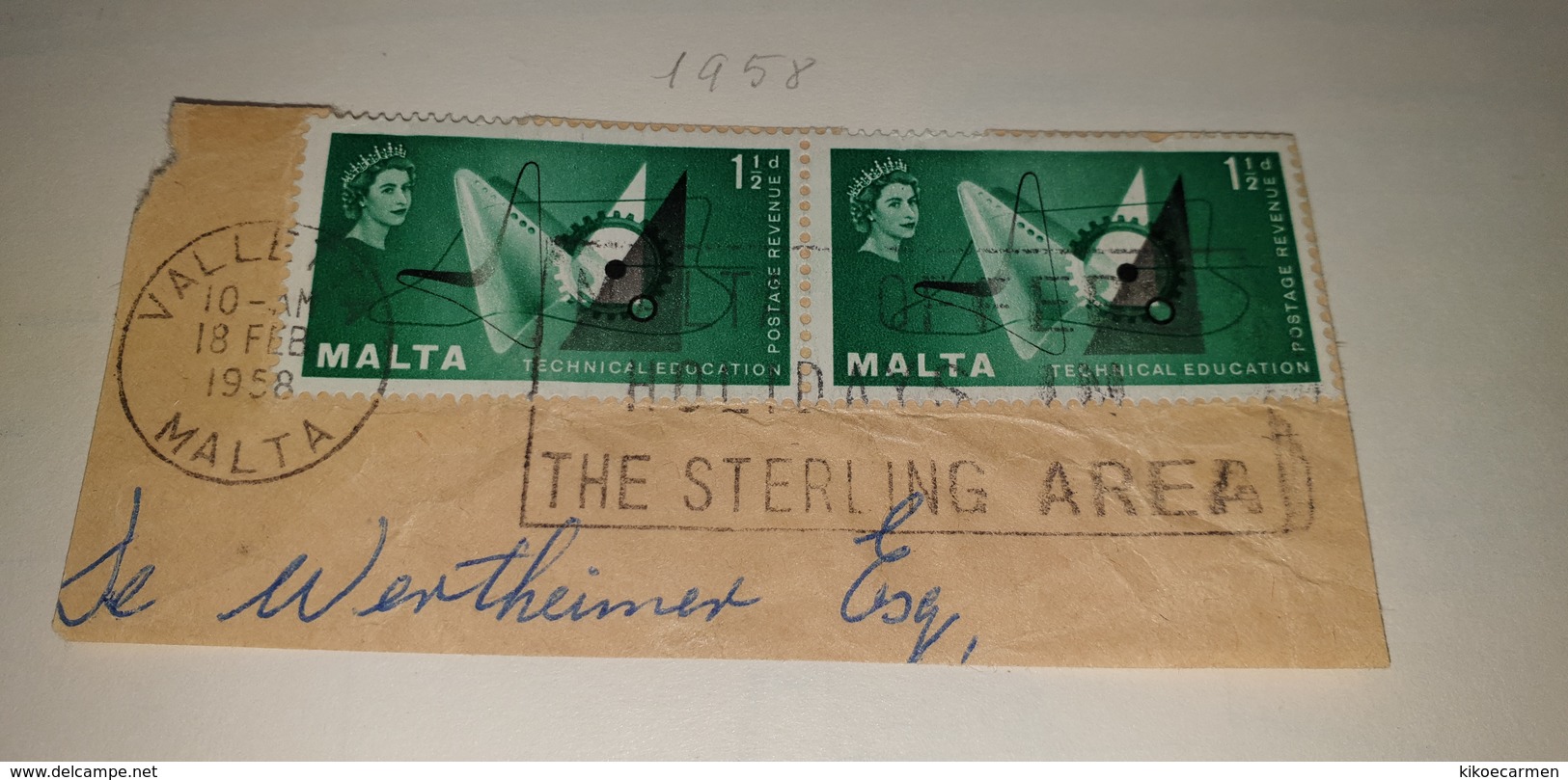 THE STERLING AREA Money Currency Pound MALTA VALLETTA 1958 Cancel Cancellation - Malta