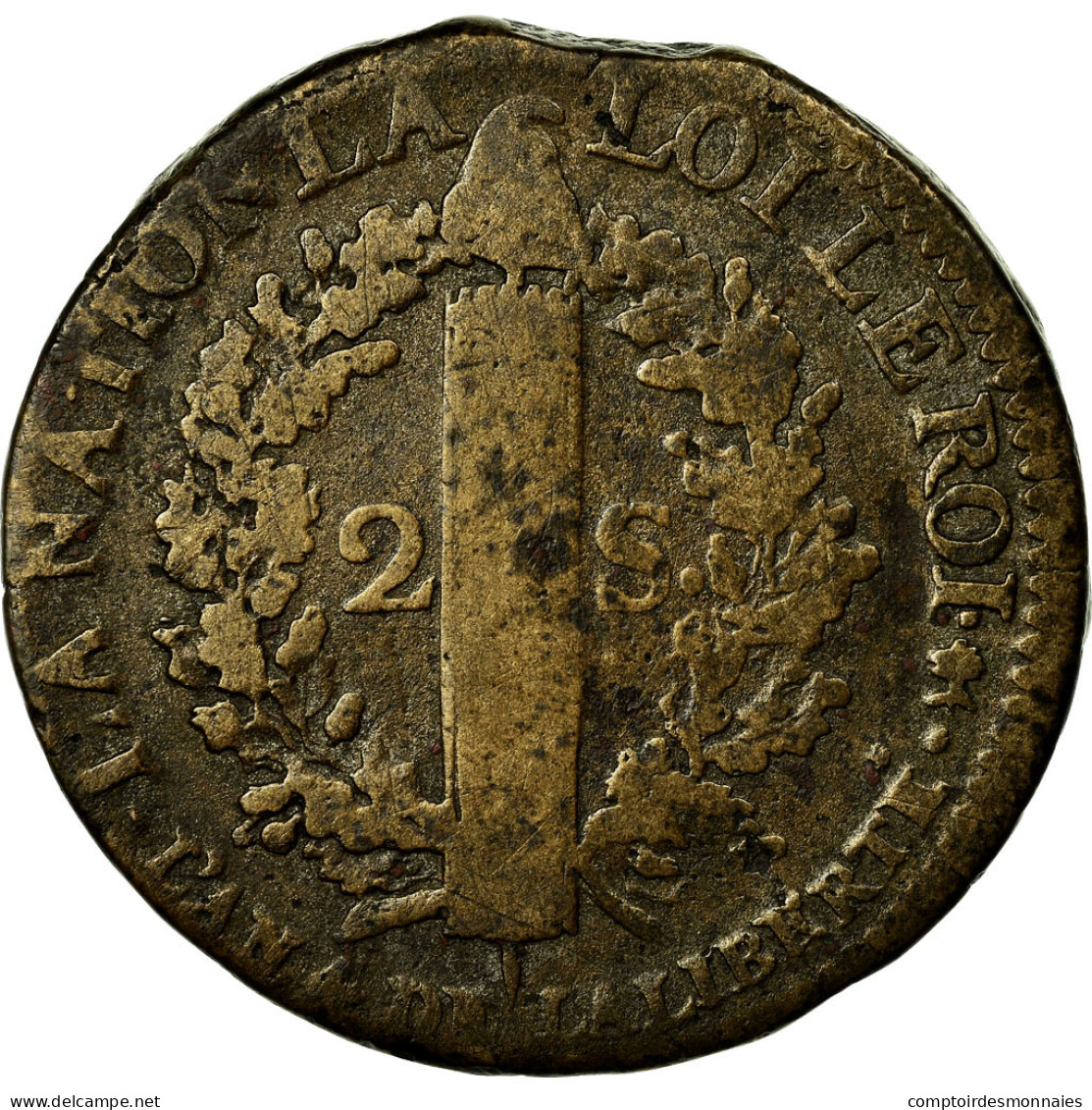 Monnaie, France, Louis XVI, 2 Sols, 1792, Saumur, B+, Bronze, Gadoury:25 - Autres & Non Classés