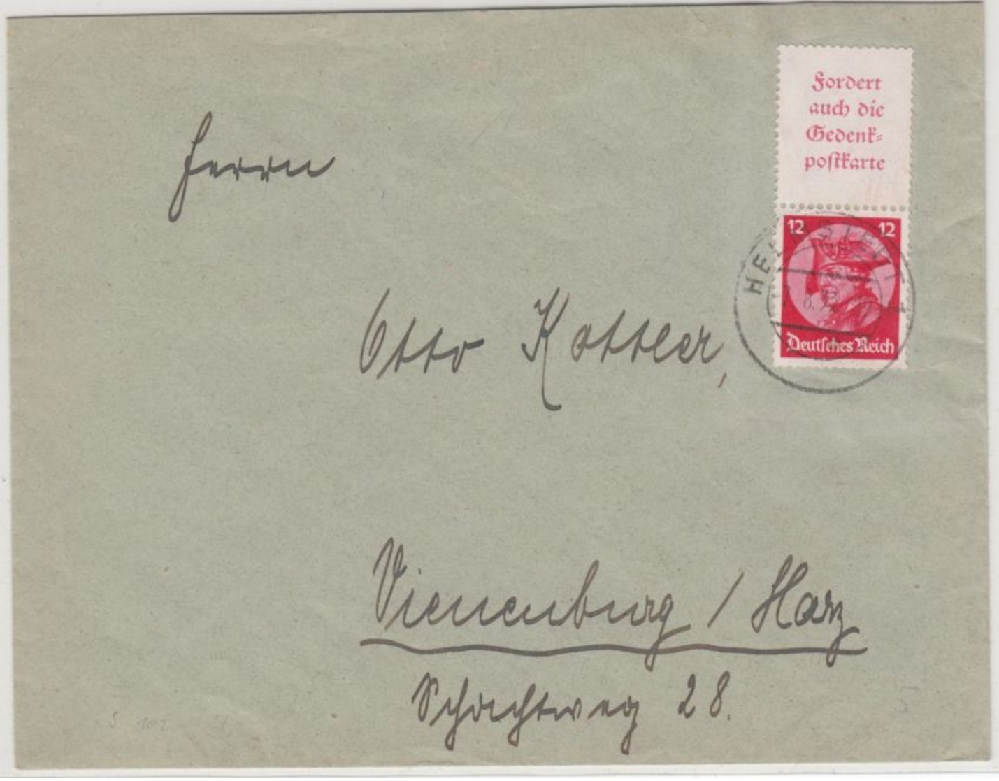 DR - 12 Pfg. Friedrich D. Große Zusammendruck  Brief Helmstedt - Vienenburg 1933 - Se-Tenant
