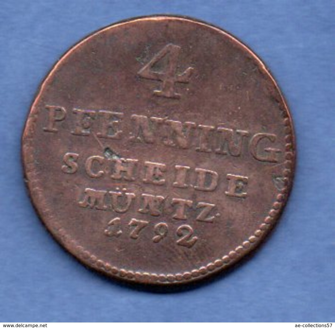 Braunschweig -Calender - Hannover  -  4 Pfennig 1792   -  état  B+ - Petites Monnaies & Autres Subdivisions