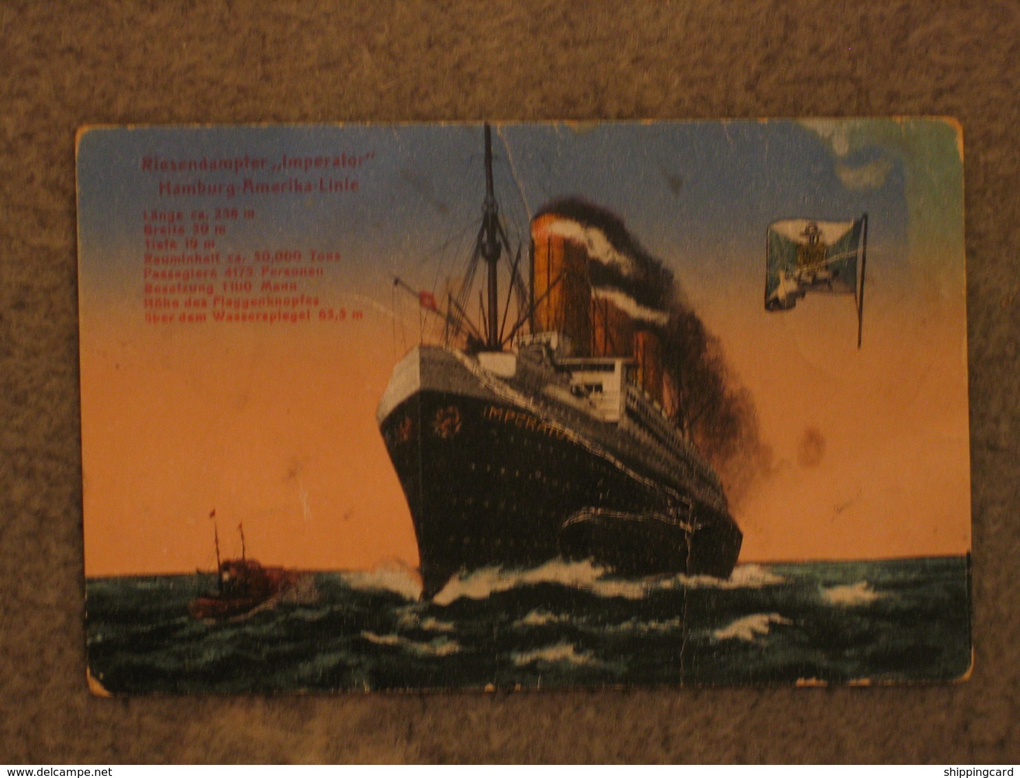 HAMBURG AMERICA IMPERATOR (LATER BERENGARIA) ART CARD - Steamers