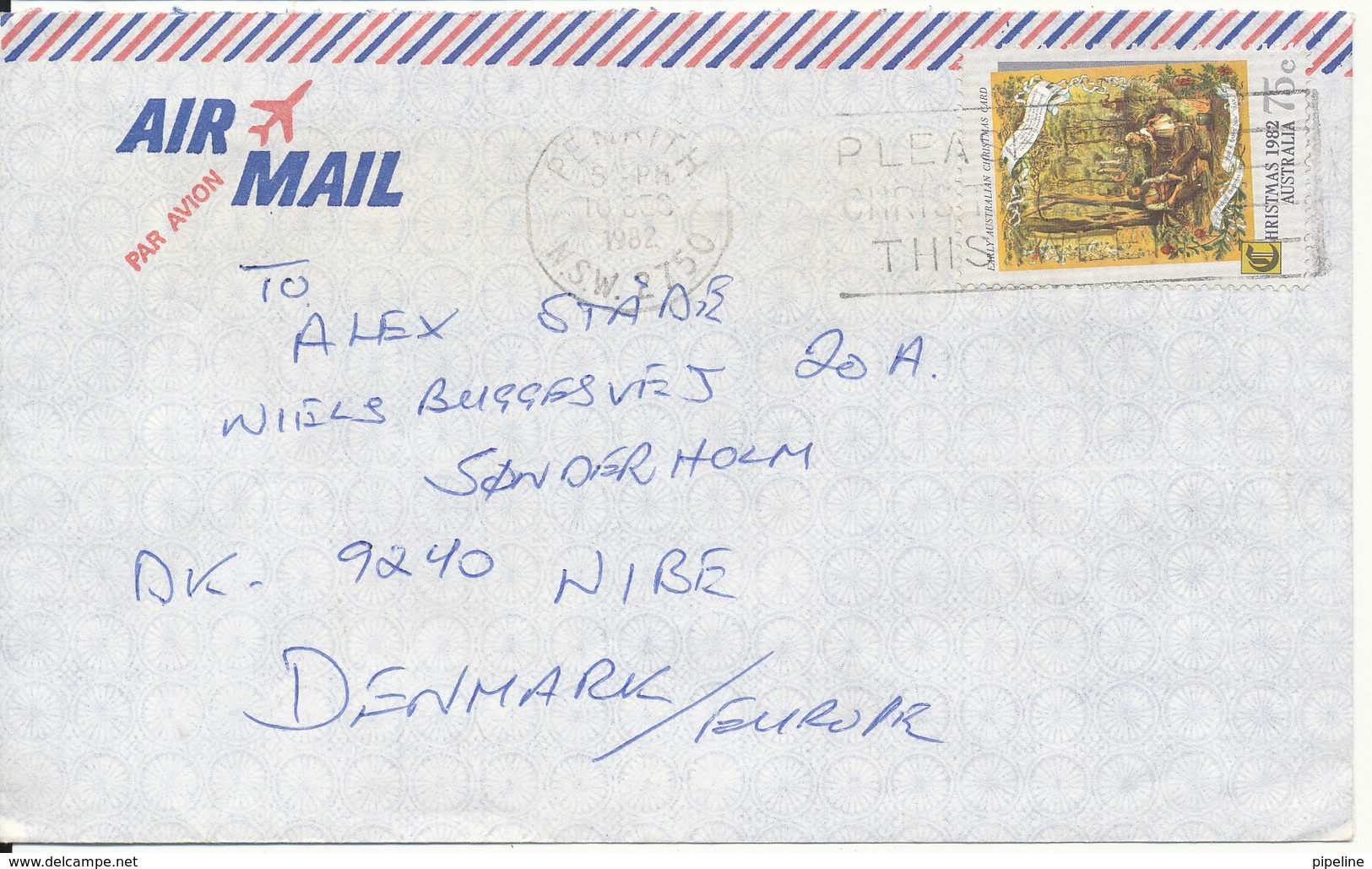Australia Air Mail Cover Sent To Denmark Pinrith 10-12-1982 Single Franked - Covers & Documents