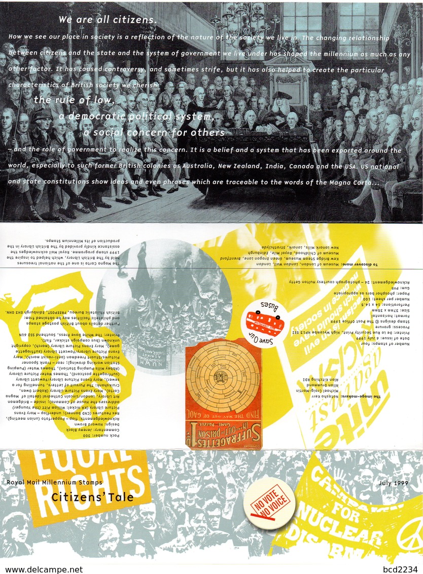 GB GREAT BRITAIN 1999 MILLENNIUM CITIZEN'S TALE PRESENTATION PACK No 300 + ALL INSERTS HUMAN EQUAL RIGHTS VOTES WATER - Nuovi