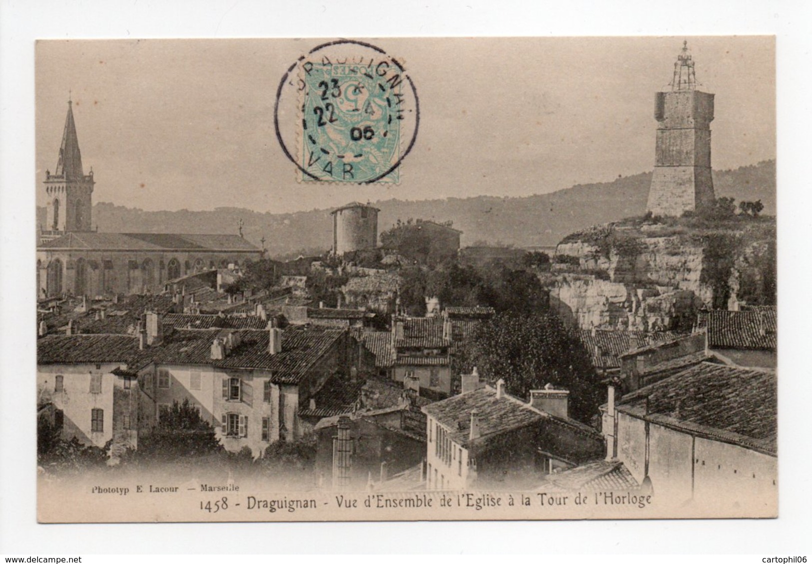 - CPA DRAGUIGNAN (83) - Vue D'Ensemble De L'Eglise à La Tour De L'Horloge 1905 - Photo Lacour 1458 - - Draguignan