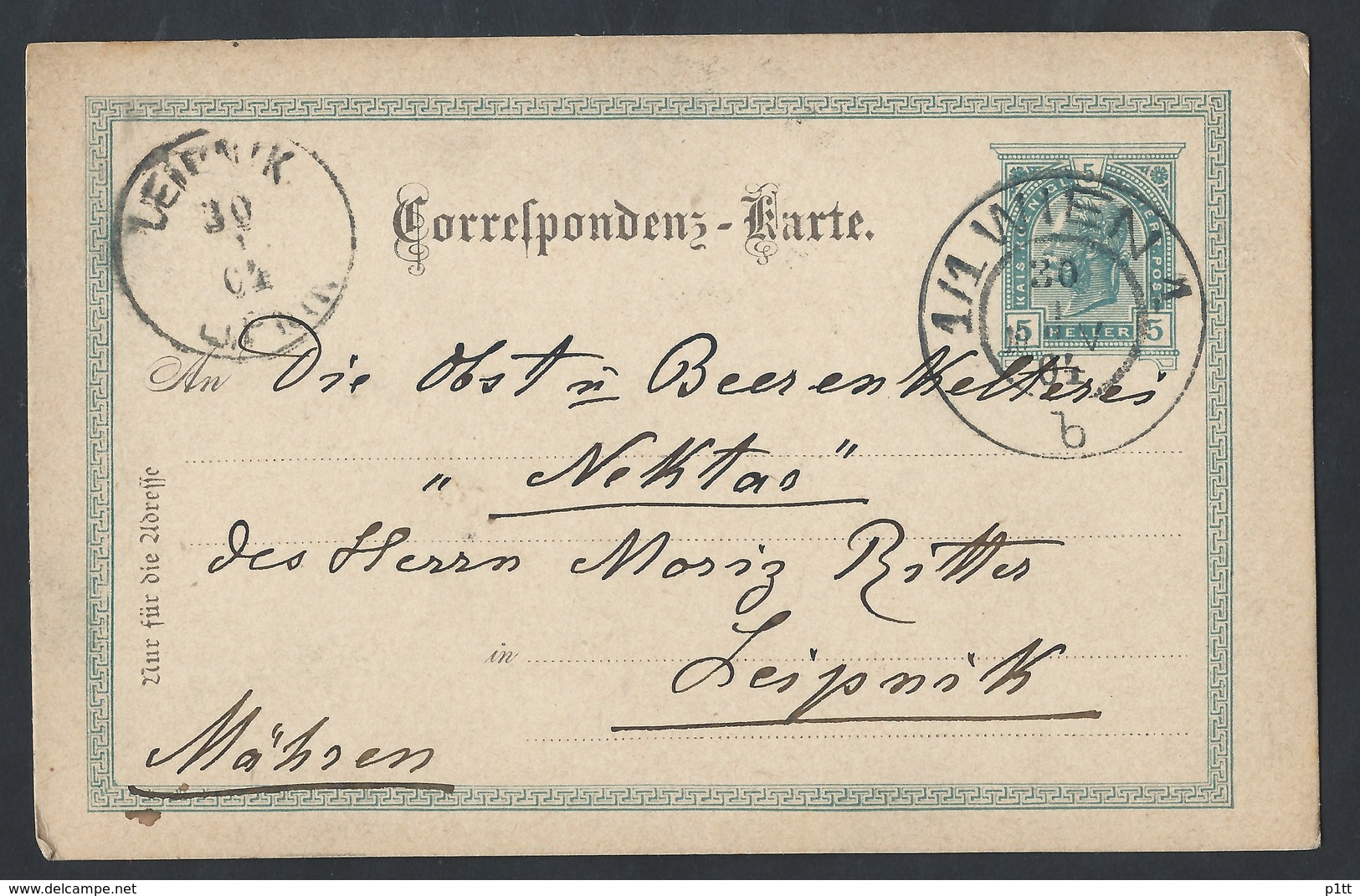 10a.Postkarte.Postamt 1904 . Wien (Österreich) Leipnik (Mähren). - Lettres & Documents