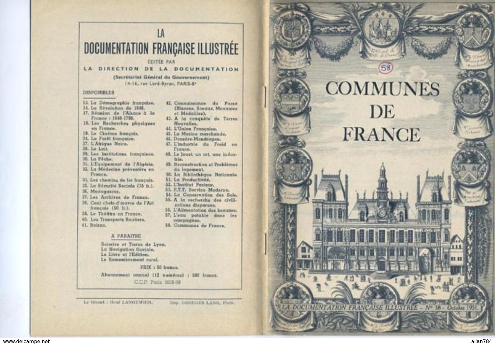 DOCUMENTATION FRANCAISE ILLUSTREE - COMMUNES DE FRANCE - OCTOBRE 1951 - EXCELLENT ETAT - - Tourisme & Régions