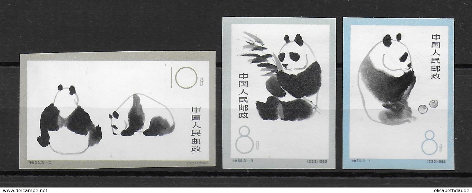 CHINA - 1963 - YVERT N°1493/1495 NON DENTELES ** MNH (VOIR DESCRIPTION) - COTE YVERT = 400 EUR - PANDA - Ongebruikt