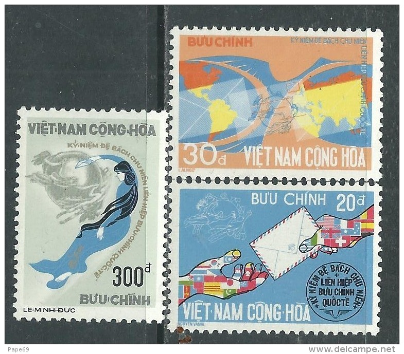 Vietnam Du Sud N° 489 / 91 XX Centenaire De L'U.P.U., Les 3 Valeurs Sans Charnière  TB - Viêt-Nam