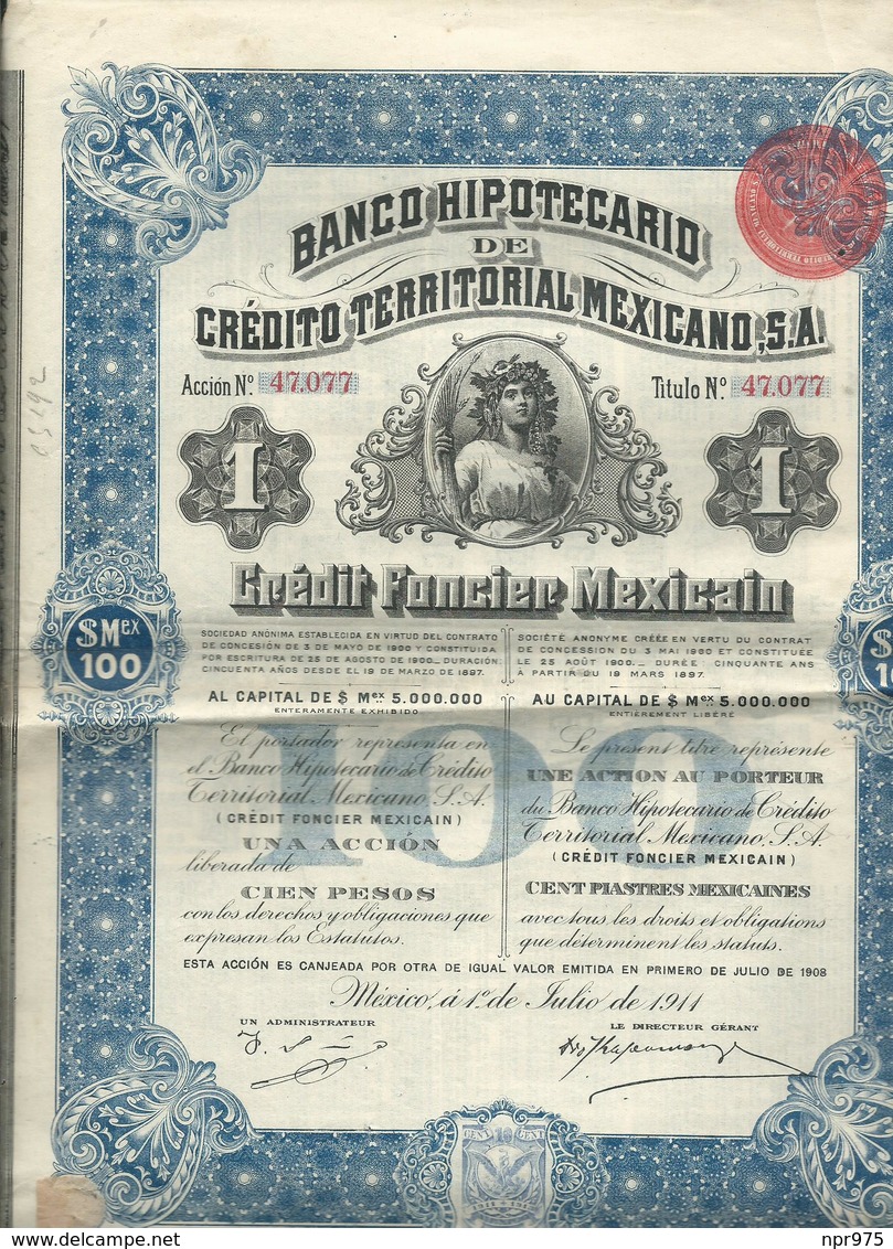 Action Et Titres  Credit Territorial Mexicano  No 47.077 - Autres & Non Classés