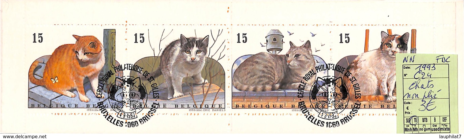 NN - [99157]NN - Belgique 1993 - B24, Non Pliés, Animaux, Chats - Usati