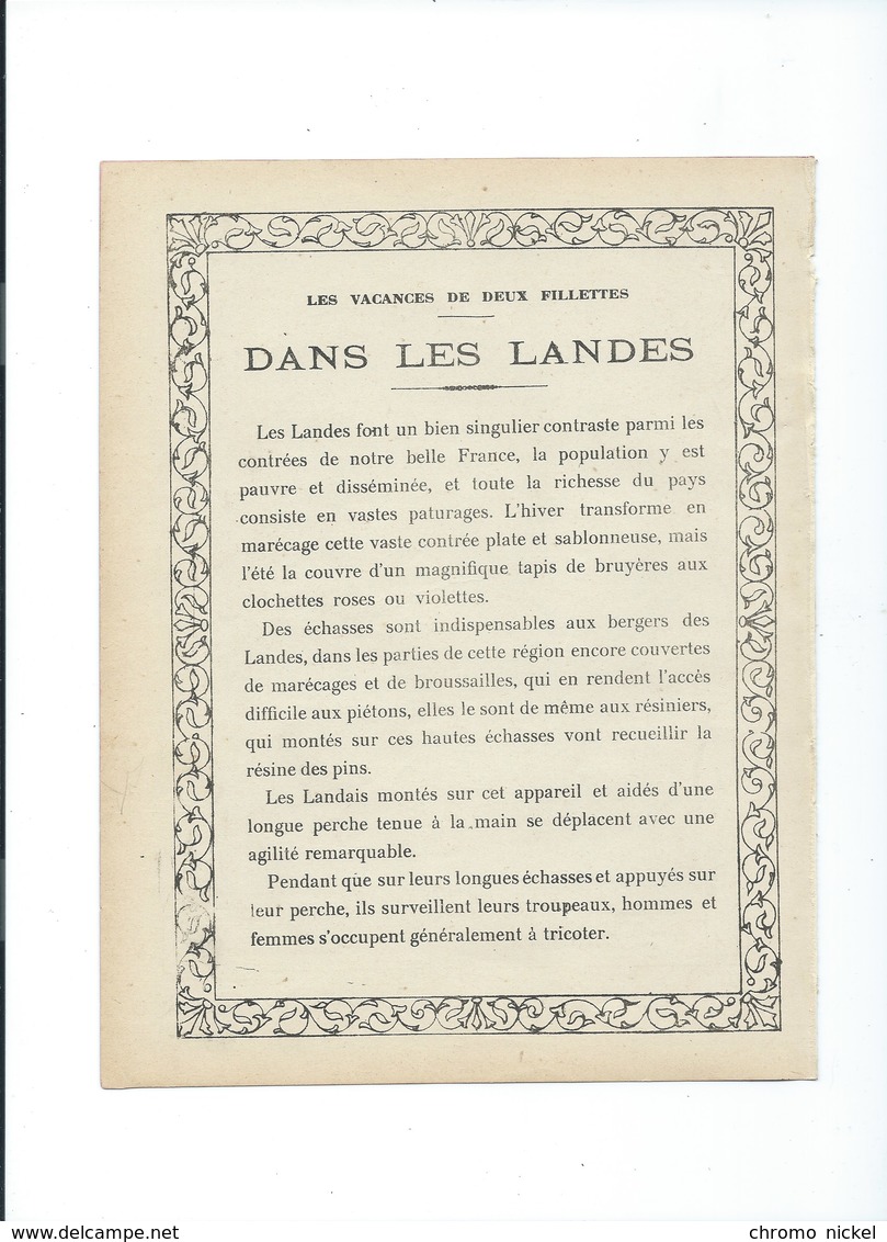 LANDES Echasses Bergers Landescots Landais Moutons Bergère  Couverture Protège-cahier  TB 3 Scans Texte Au Dos - Protège-cahiers