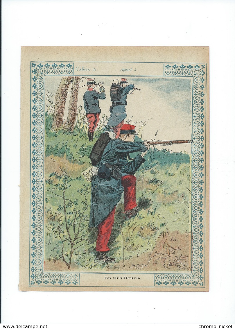 Infanterie Armée Française En Tirailleurs Couverture Protège-cahier  TB 3 Scans Texte Au Dos - Protège-cahiers