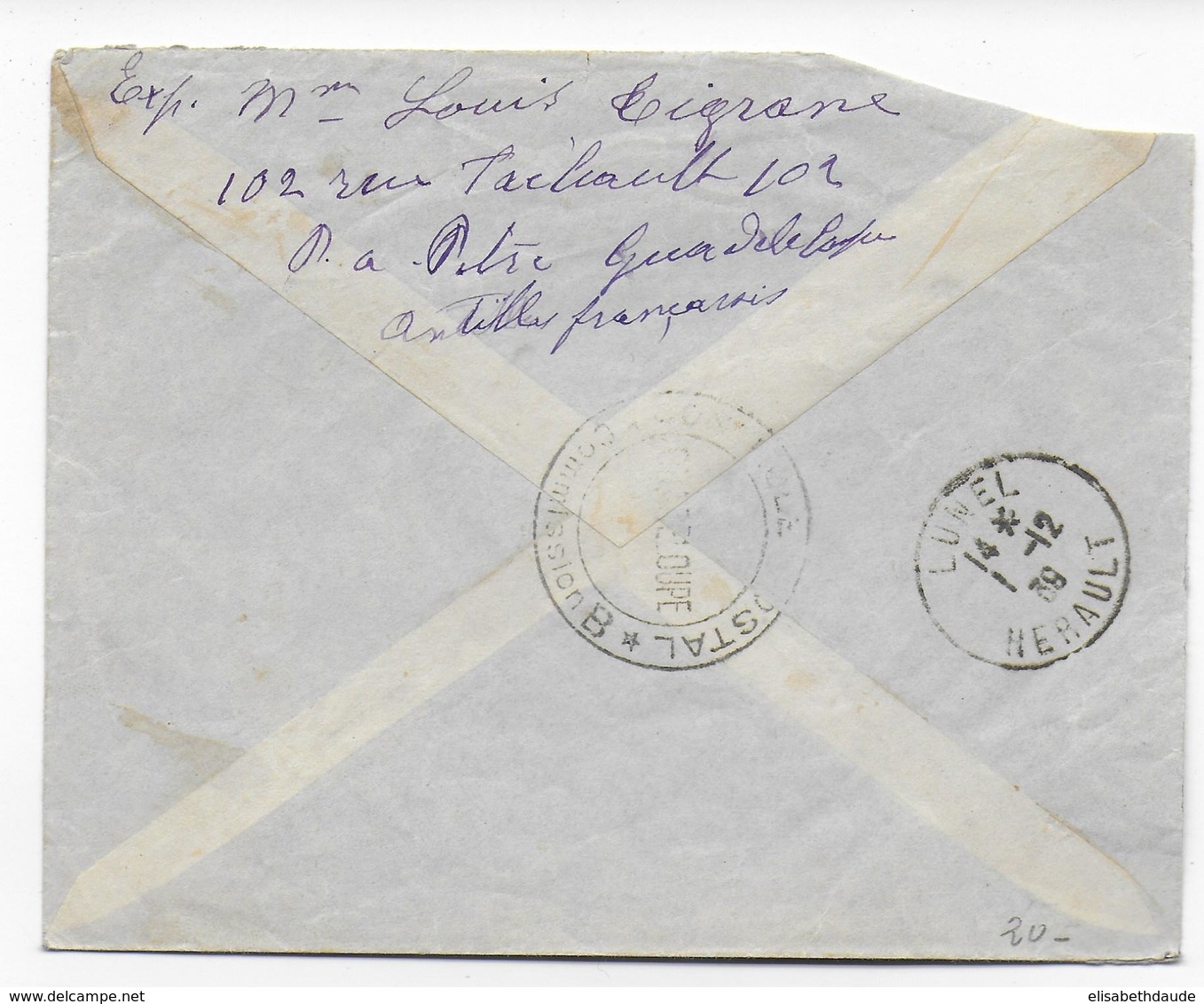 GUADELOUPE - 1939 - ENVELOPPE De POINTE à PITRE Par AVION Avec CENSURE => LUNEL - Cartas & Documentos