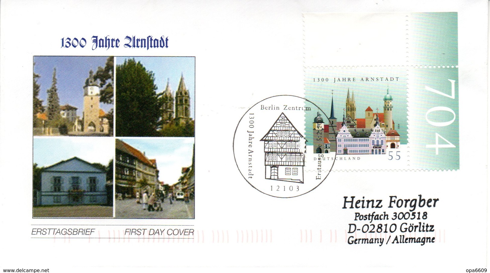 BRD Schmuck-FDC  "1300 Jahre Arnstadt", Mi. 2388 ESSt 5.2.2004 BERLIN ZENTRUM - Sonstige & Ohne Zuordnung