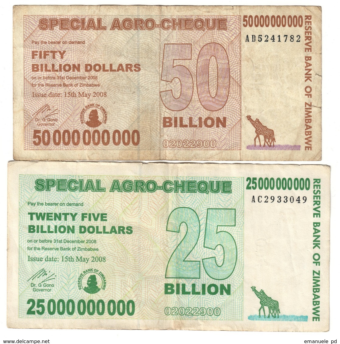 Zimbabwe Lot Set 25 & 50 Billions - Zimbabwe