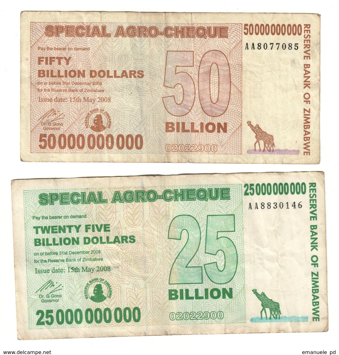 Zimbabwe Lot Set 25 & 50 Billions - Zimbabwe