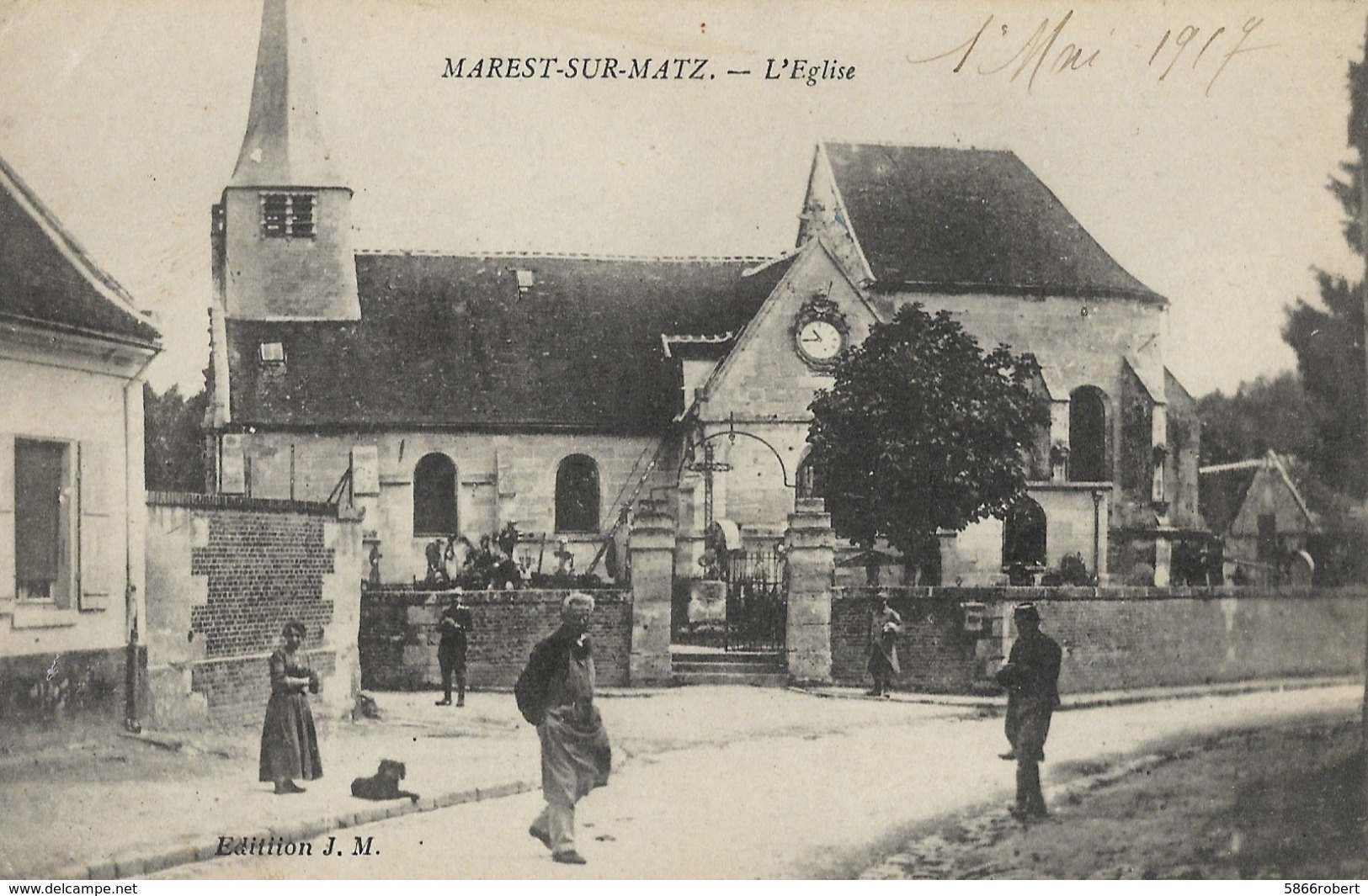 CARTE POSTALE ORIGINALE ANCIENNE : MAREST SUR MATZ  L'EGLISE  ANIMEE  OISE (60) - Autres & Non Classés