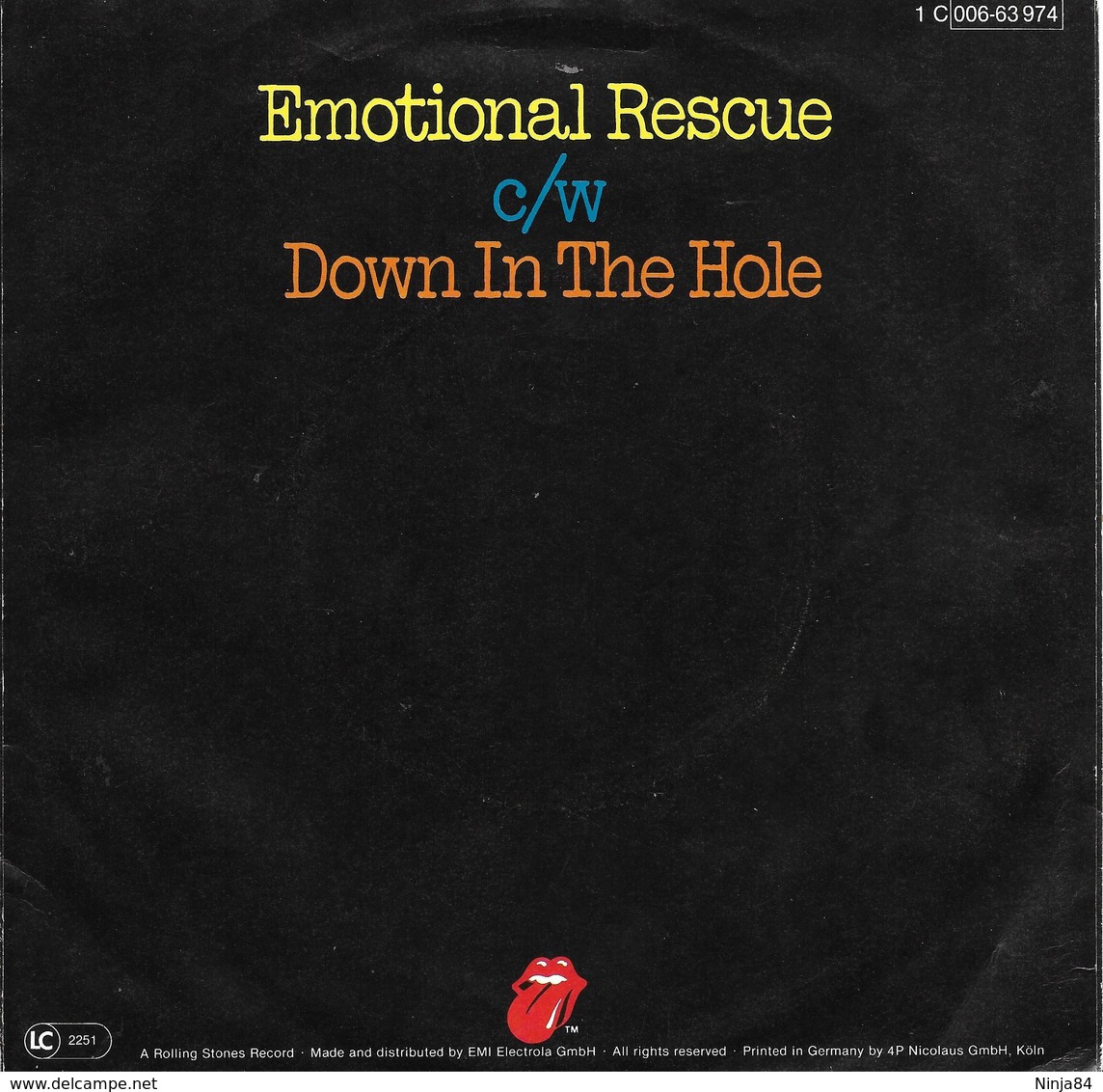 SP 45 RPM (7")   The Rolling Stones  "  Emotional Rescue  "  Allemagne - Rock