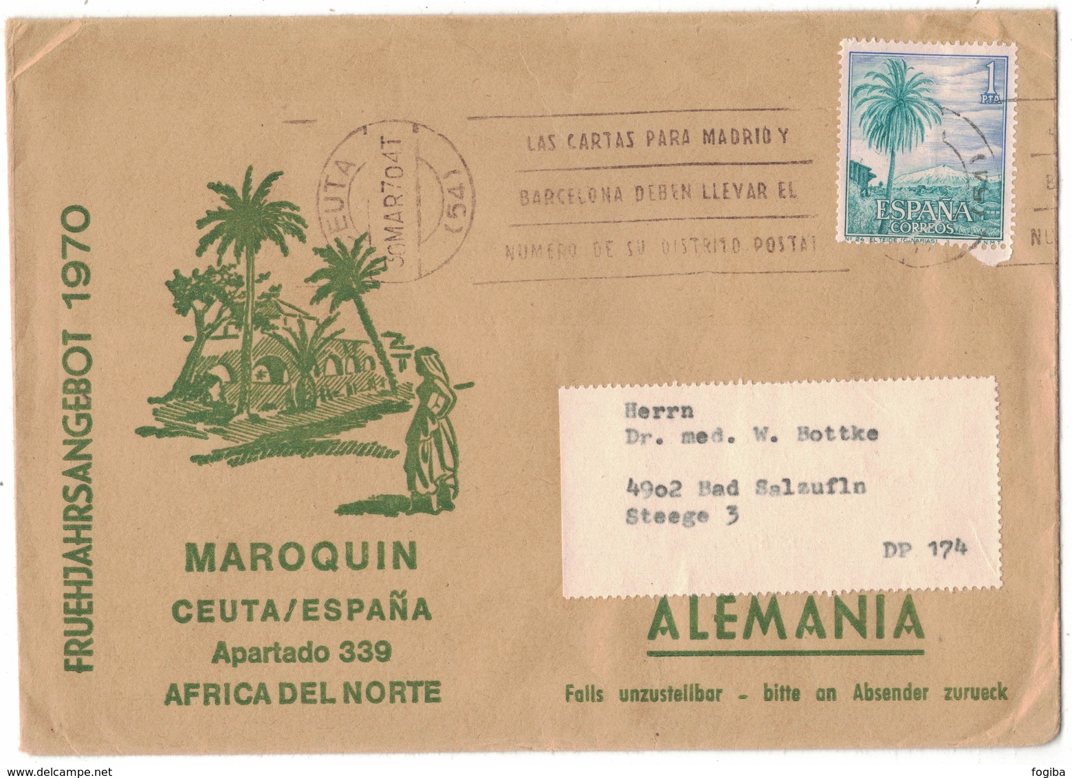 AO59    SPAGNA 1970 - Lettera Per La Germania Da Ceuta - Lettres & Documents