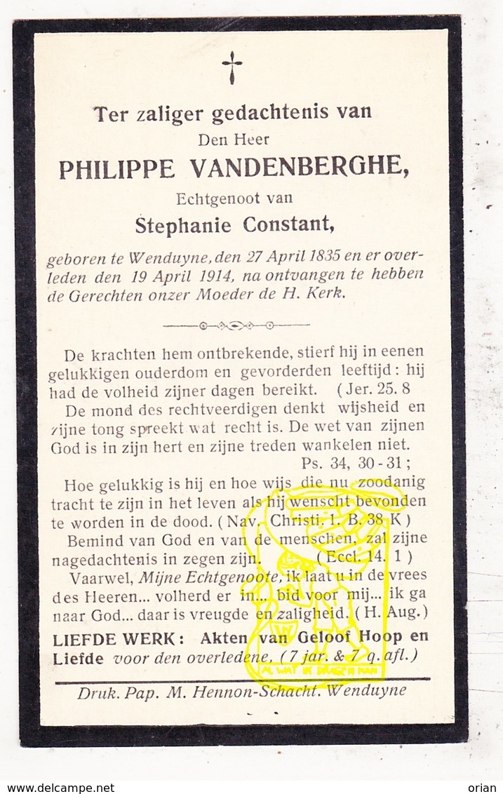 DP Philippe VandenBerghe ° Wenduine De Haan 1835 † 1914 X Stephanie Constant - Images Religieuses