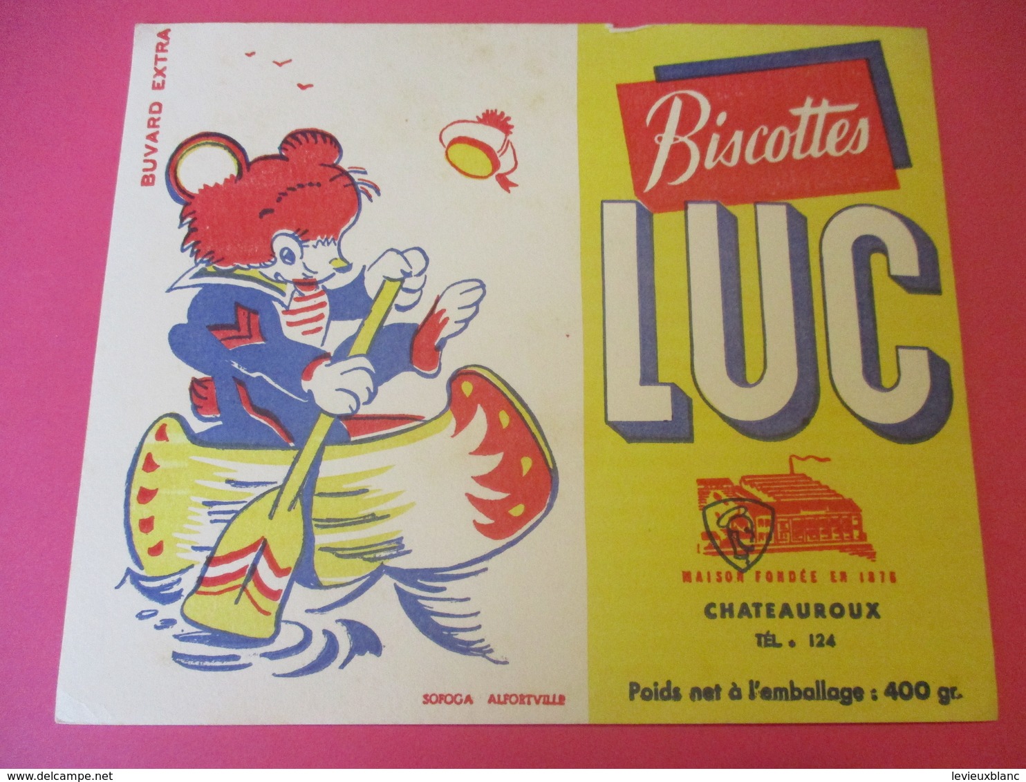 Buvard/Biscottes/LUC//CHATEAUROUX/400 Gr/Ourson Canoteur/ SOFOGA//Vers 1940-60  BUV397 - Bizcochos