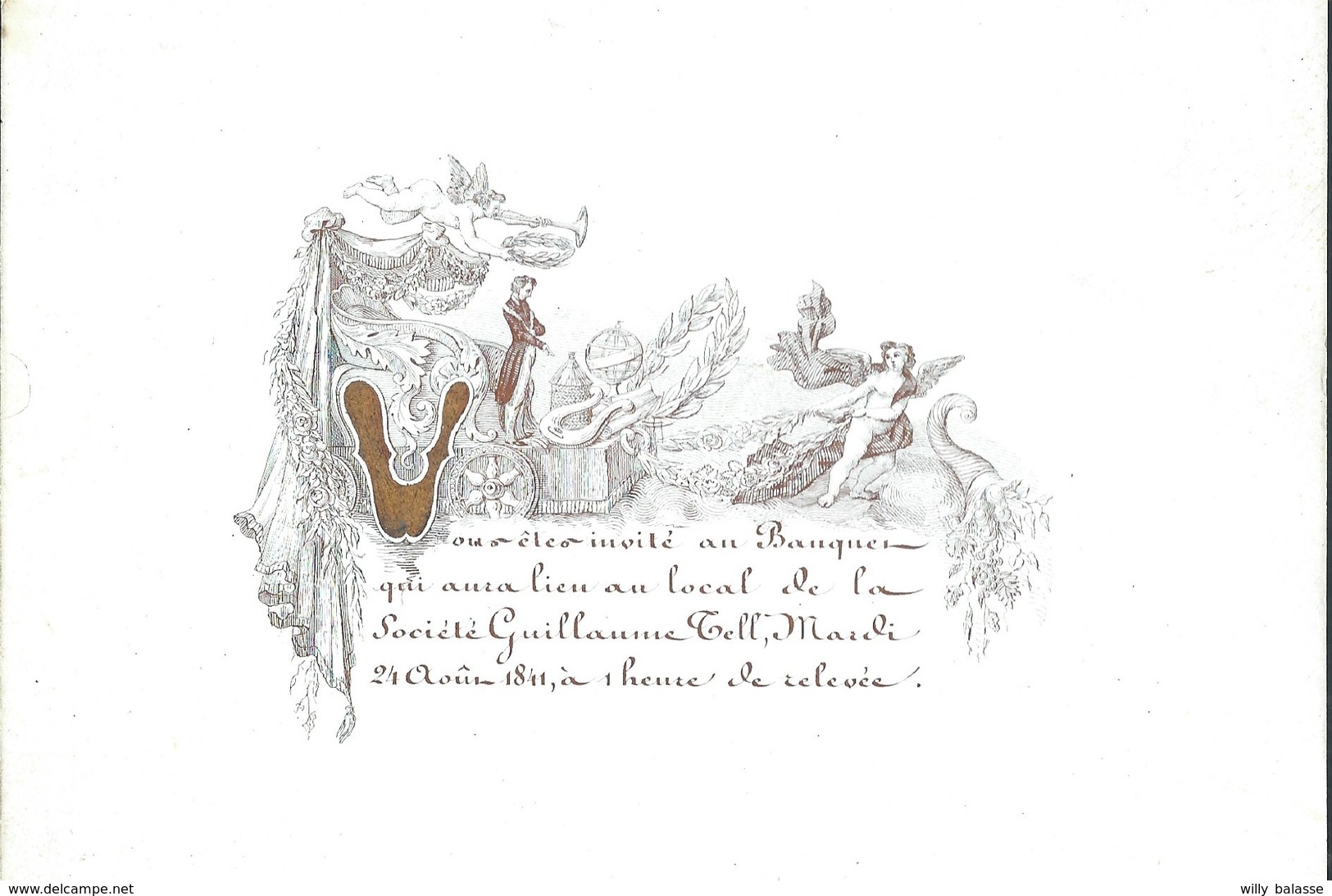 Carte Porcelaine Banquet De La Société Guillaume Tell 1841 15 X 11 Cm - Gent