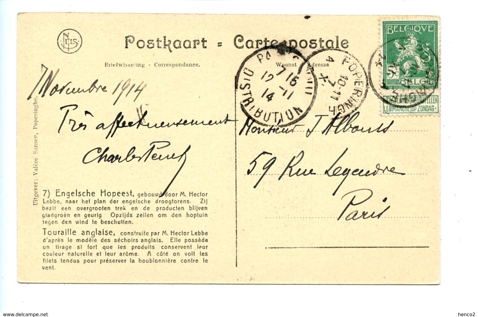 Poperinghe - De Hopteelt - La Culture Houblonnière / Valère Sansen (7 Novembre 1914) - Poperinge