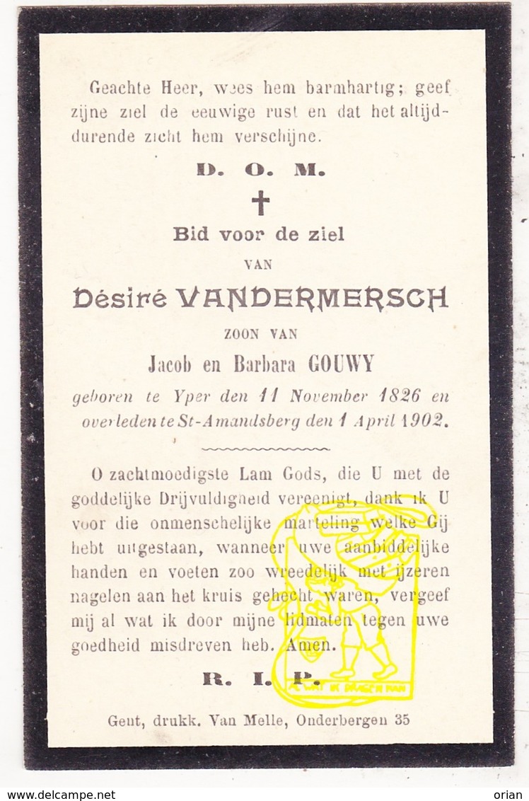 DP Désiré VanderMersch / Gouwy ° Ieper 1826 † Sint-Amandsberg Gent 1902 - Images Religieuses