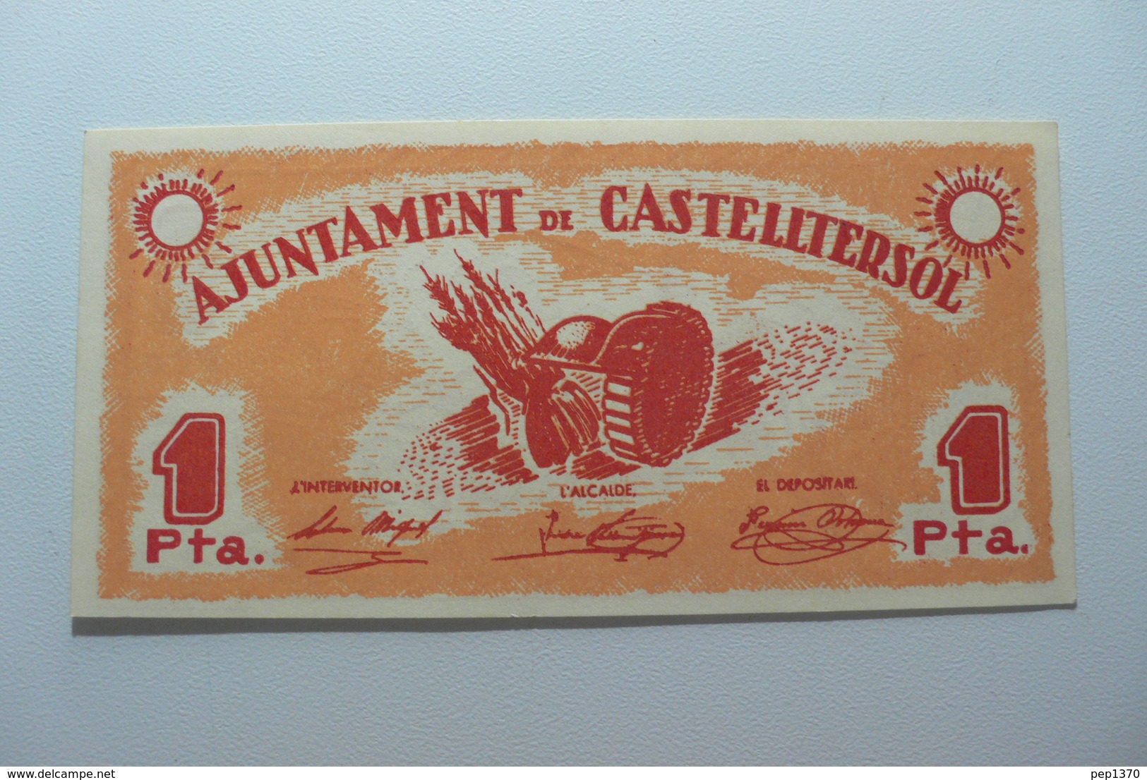 BILLETE DE PUEBLO DE CASTELLTERSOL DE 1 PESETA - Altri & Non Classificati