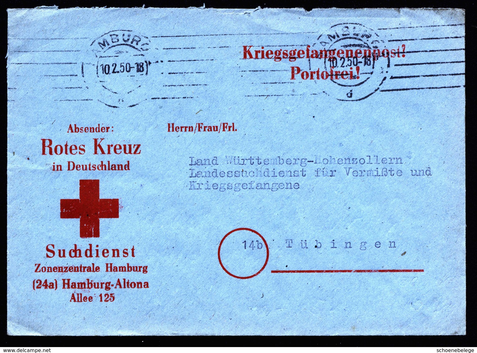 A5917) POW Kriegsgefangenenbrief Hamburg 10.02.50 N. Tübingen - Covers & Documents