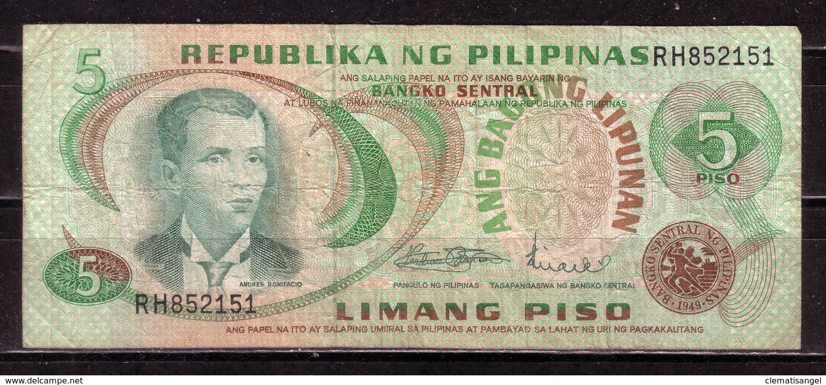 127d * REPUBLIKA NG PILIPINAS * 5 PISO 1949 * STARK GEBRAUCHT ** !! - Philippinen