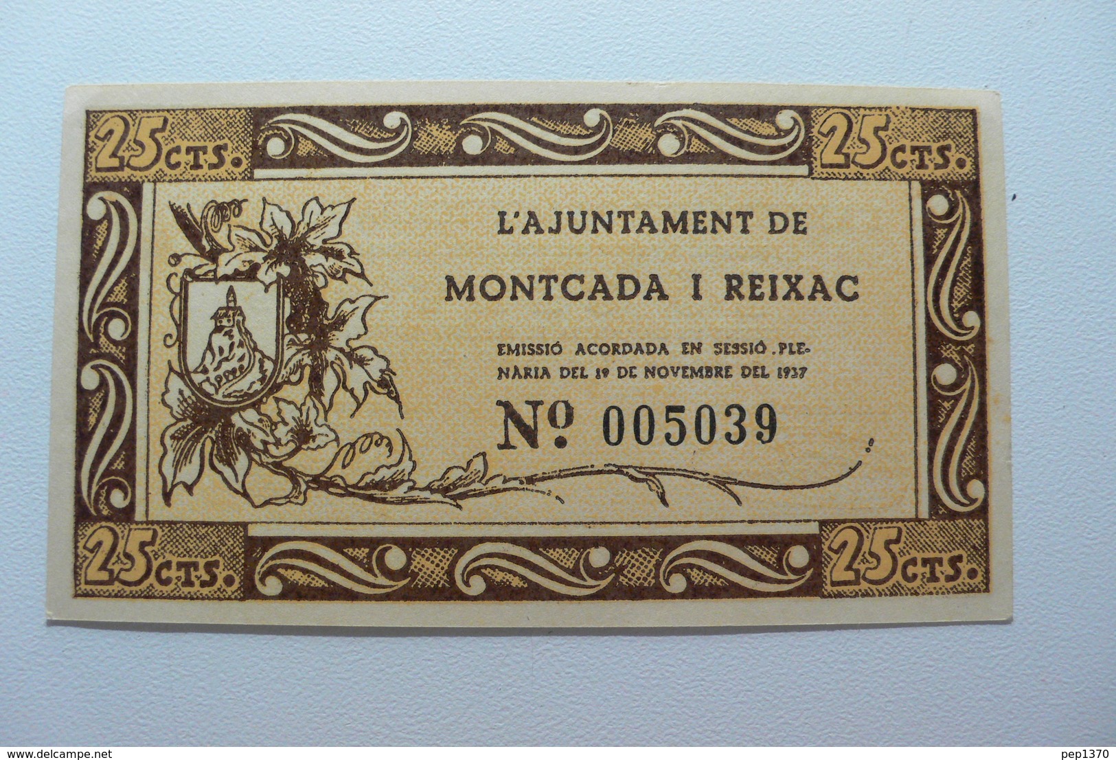 BILLETE DE PUEBLO DE MONTCADA I REIXAC DE 25 CENTIMOS - Altri & Non Classificati