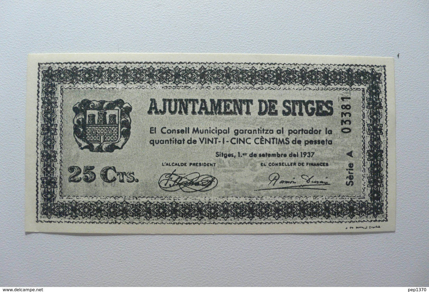 BILLETE DE PUEBLO DE SITGES DE 25 CENTIMOS - Altri & Non Classificati