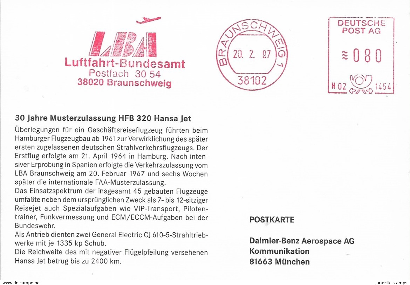 MUSTERZULASSUNG HFB 320 HANSA JET   - 30  ANNIVERSARY COMMEMORATIVE CARD - Flugzeuge