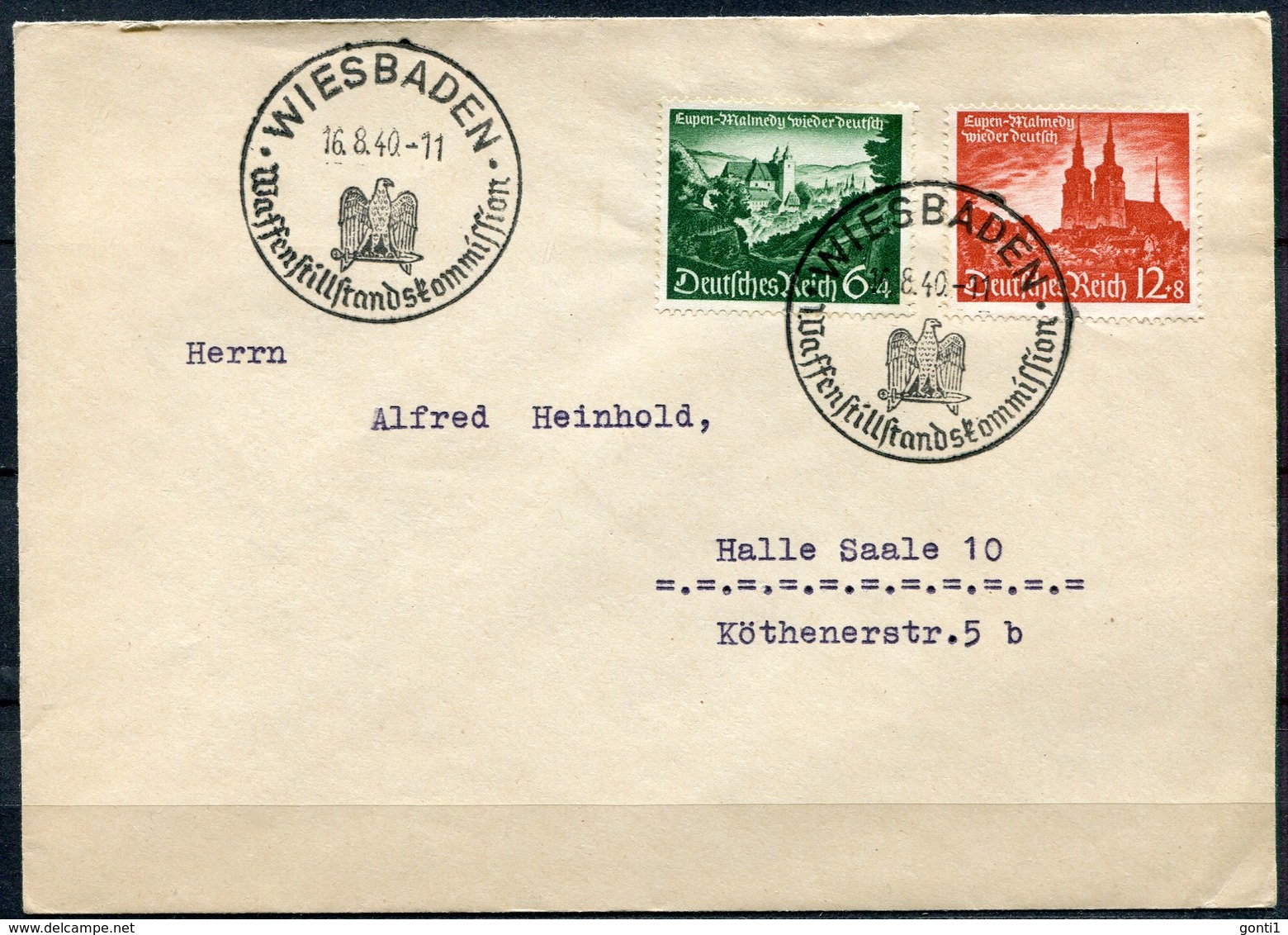 German Empires.DR 1940 Satzbrief Mit Mi.Nr.748/49 U.gesuchten SST"Wiesbaden-Waffenstillstandskomission "1 Beleg - Autres & Non Classés