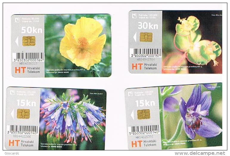 CROAZIA (CROATIA) - CHIP  -  HT 2004 CROATIAN FLORA: COMPLET SET OF 4  12/06 WITH TIRAGE     - USED - RIF. 6664 - Fiori