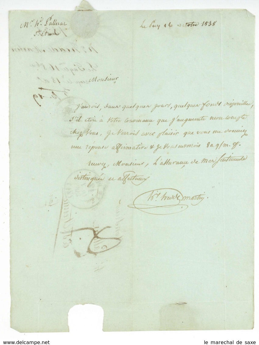 LE PUY Lettre D'Henri HEDDE-MARTIN Pour Saint-Etienne Loire - Manuscritos