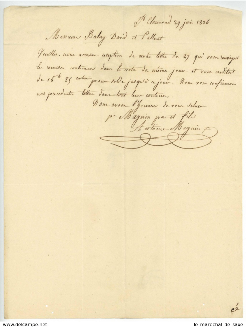 SAINT-CHAMOND Loire 1836 Antoine Magnin Pour Saint-Etienne - Manuskripte