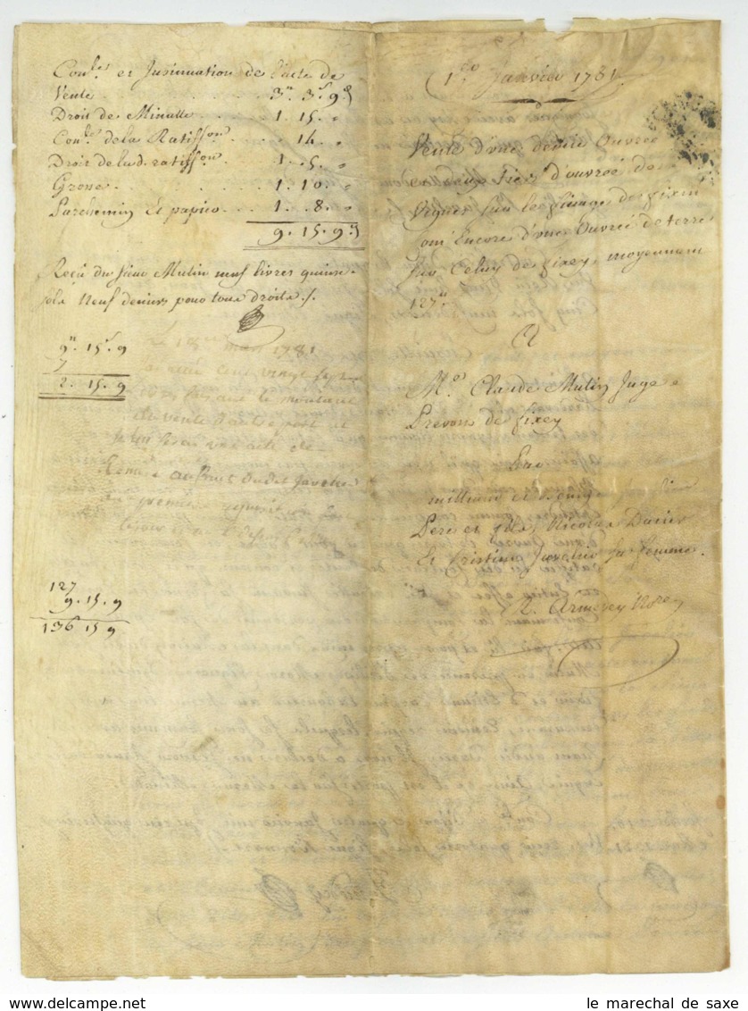 COUCHEY Et FIXEY 1781 Cote-d'Or Armedey Notaire Vente De Vignes Mutin Javelier Vignerons - Manuscripten