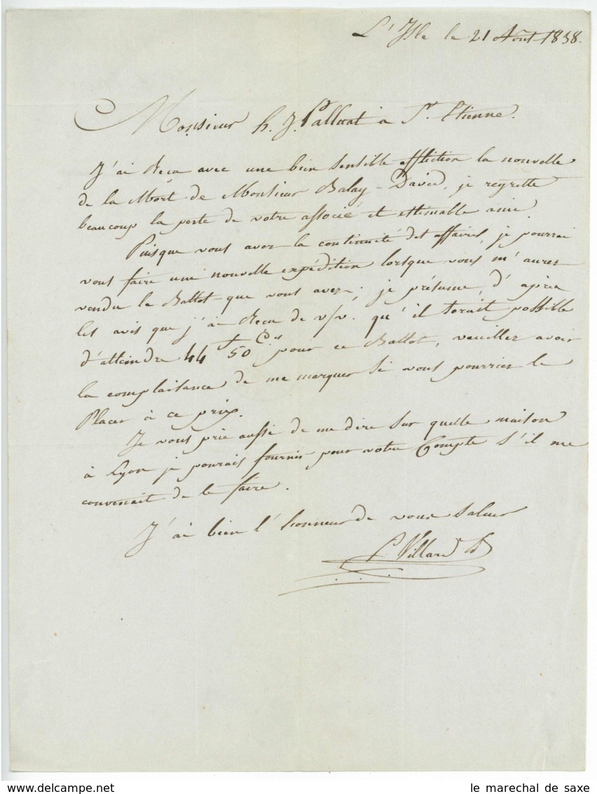 L'ISLE SUR LA SORGUE Vaucluse 1838 Pierre Villard Pour Saint-Etienne - Manuscrits