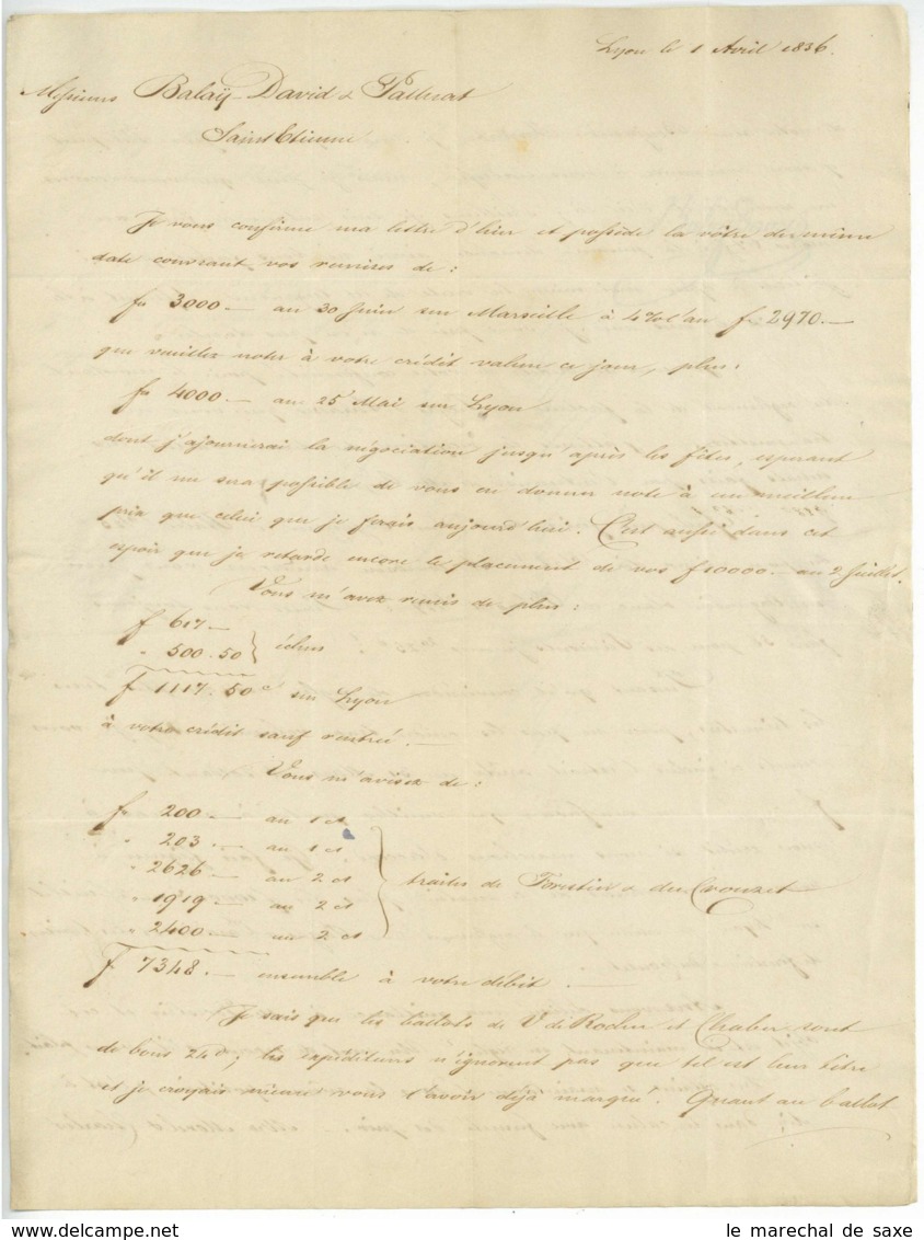LYON 1836 Balay David Pour Saint-Etienne - Manuscrits