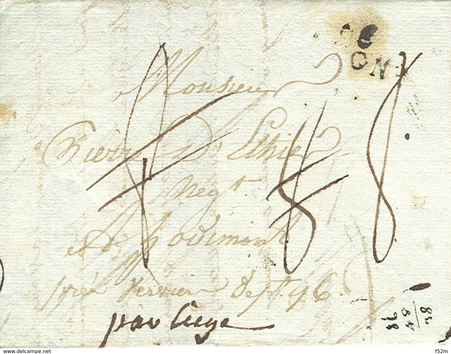 AISNE - LAC - DEB. VERVINS (44x9) Sur Lettre De Lyon (1803) Pour Sogimont Par Verviers (Belgique), Déboursé Non Signalé - 1701-1800: Précurseurs XVIII